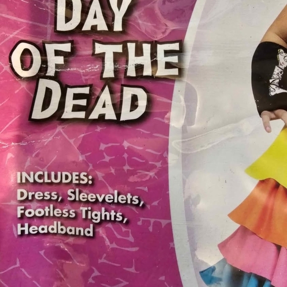 Day of the Dead Kids Costume with Multicolor Skirt Size Medium 8-10 WORN ONCE - Picture 2 of 10